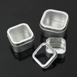 2 oz 4 oz 8 oz Candle Making Square Metal Container Silver Black Candle Tin Clear Lid