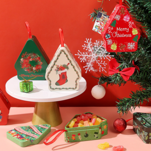 Christmas eve decorations house shapes tinplate box for gift candy cookie chocolate tin packaging box