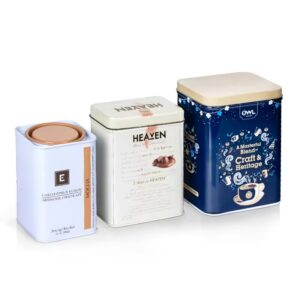 Classical Design Tin Canisters Coffee Tea Metal Tinplate Coffee Bean Tin Cans Customized Rectangular Tea Coffee Tin