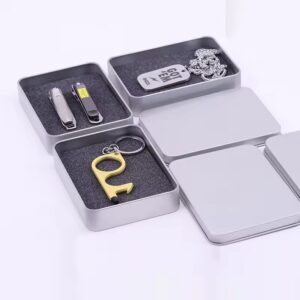 Earring Jewelry Tin Case Packaging Clear Windows Silver Rectangle Tin Box Crafts Badges Buttons U Disk Gift Small Metal Box