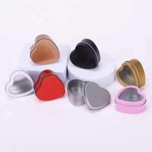 Heart shaped window tin box mini ointment jewelry gift packaging iron box creative love heart tinplate candle jar