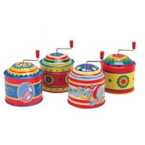 New Design Best Quality Christmas Ornaments Wind Up Musical Tin Box Hand Crank Music Spin Box Containers