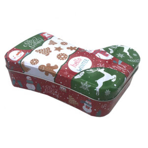 New Design Christmas Stocking Gift Tin Box Packaging Merry Christmas Candy Metal Can