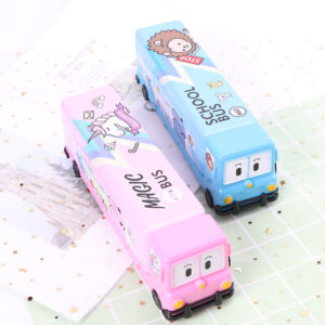 Topsthink Wholesale Stock Kids Study Supplies Creative Double Layer Bus metal Pencil Box