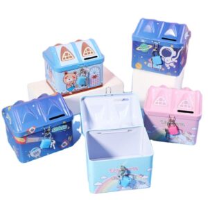 Treasure Chest Metal Tin Money Saving Box With Coin Slot,Money Collect Box Tin With Lock And Key