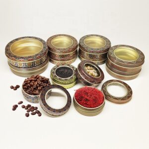 wholesale 1g 3g 5g 10g round metal saffron tin can container box with window lid aluminum saffron tin packaging