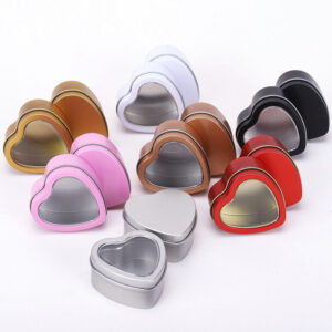 Wholesale Fashion Creative Heart-Shaped Window Pink Red Blue Gold Silver Color Tinplate Box Mini Balm Candle Gift Box Can