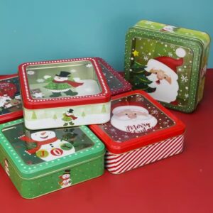 wholesale Square shape Christmas Candy Gift Presents Tin Box Cookie Tin Cans Empty Box Packaging for Kids