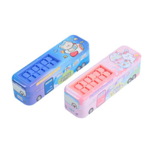 YAHOU new Cute Tourist Bus design school supplies stationery box 2 layer multifunction Metal Tin Pencil Case for kids