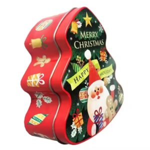 Factory Custom Printed Tin Box Square Emboss christmas trees tin box For Food Canning christmas tin box