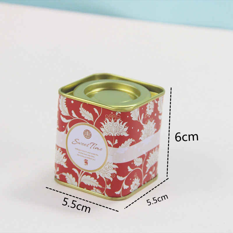 Square Tea Tin Can with Round Lever Lid