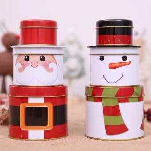 Wholesale Round Tin Santa Snowman eve Christmas Stacking Boxes Metal Storage Bauble Chocolate Candy Cookie Christmas Gift Box